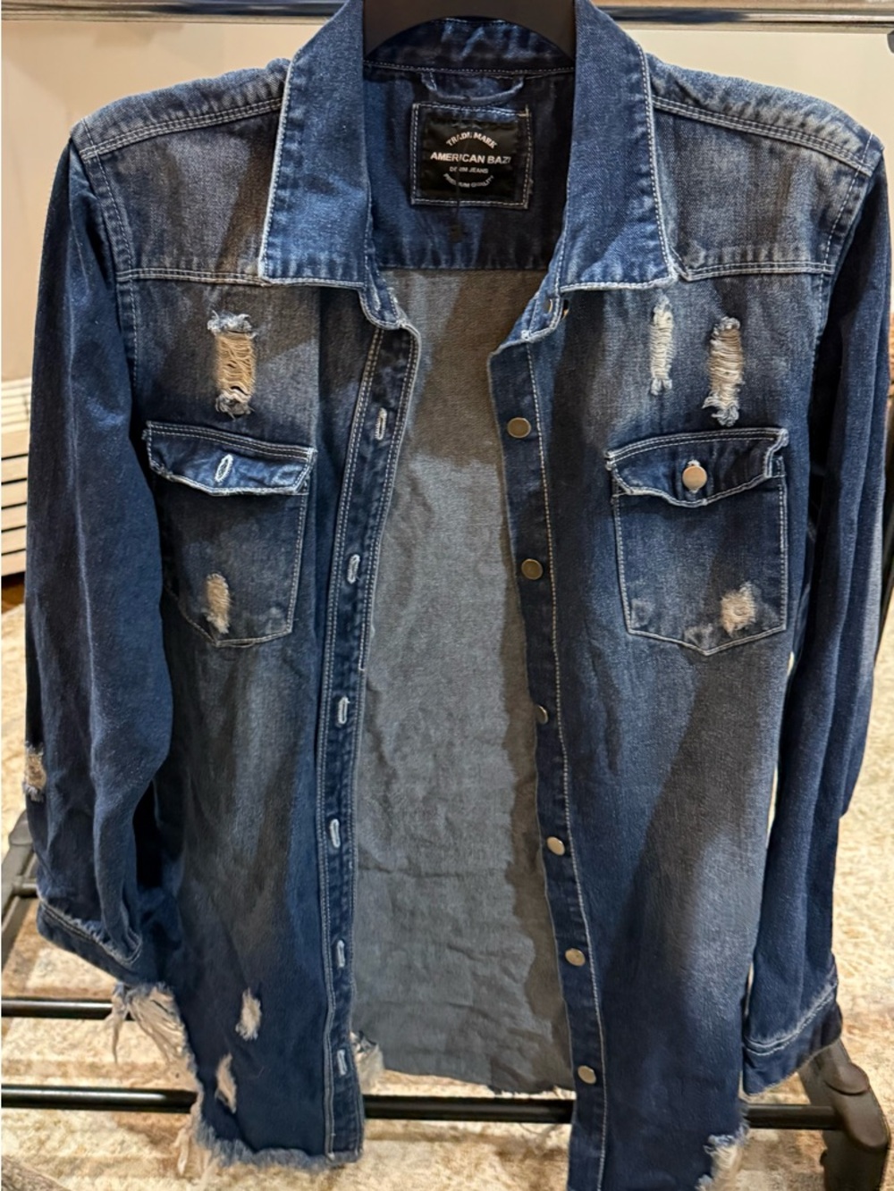 American Bazi Distressed Indigo Denim Shirt Jacket